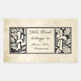 ヴィンテージファンシーパーチメントテールピース蔵書票 長方形シール