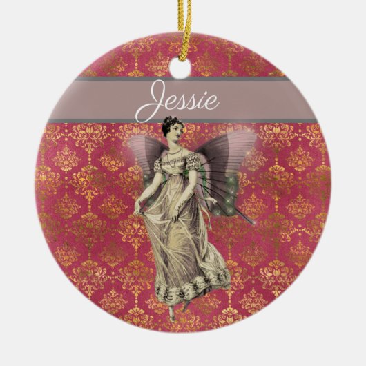 ヴィンテージファンシーフェアリーパーソナライズされた セラミックオーナメント (正面)