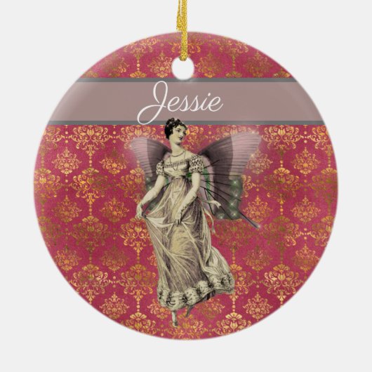 ヴィンテージファンシーフェアリーパーソナライズされた セラミックオーナメント (裏面)