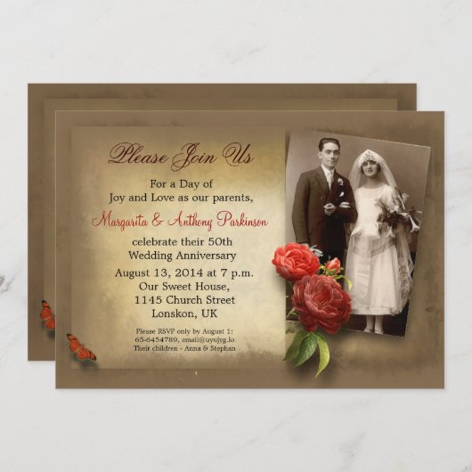 ヴィンテージファンシー結婚記念日招待状 招待状 (正面/裏面)