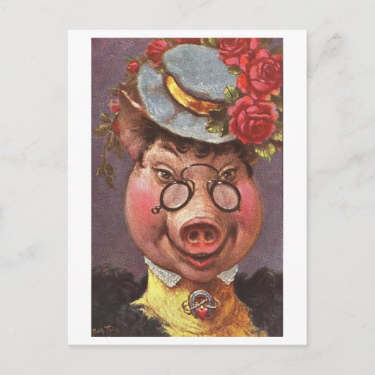 ヴィンテージファンシー豚 ポストカード (正面)