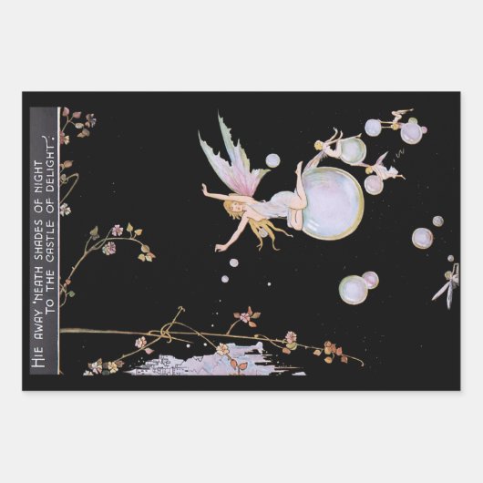 ヴィンテージファンタジーウッドランド妖精と小妖精や小人 ラッピングペーパーシート (正面2)