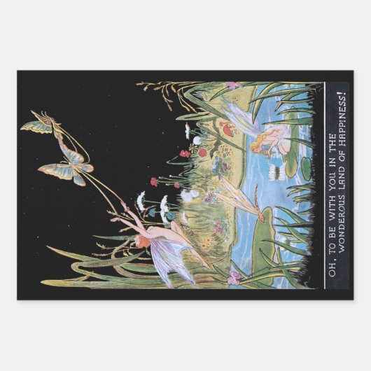 ヴィンテージファンタジーウッドランド妖精と小妖精や小人 ラッピングペーパーシート (正面)