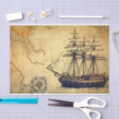 ヴィンテージファンタジーマップ帆走船の切り離 薄葉紙 (クラフト)
