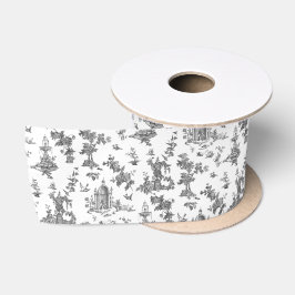 ヴィンテージファンタスティック噴水と木Toile-B & W サテンリボン
