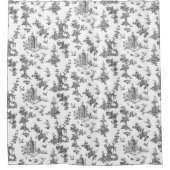 ヴィンテージファンタスティック噴水と木Toile-B & W シャワーカーテン (正面)