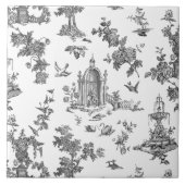 ヴィンテージファンタスティック噴水と木Toile-B & W タイル (正面)