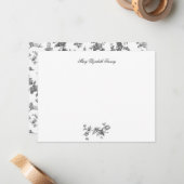 ヴィンテージファンタスティック噴水と木Toile-B & W ノートカード (正面/裏面インサイチュ)