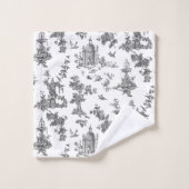 ヴィンテージファンタスティック噴水と木Toile-B & W バスタオルセット (ウォッシュタオル)