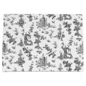 ヴィンテージファンタスティック噴水と木Toile-B & W ラージペーパーバッグ (正面)