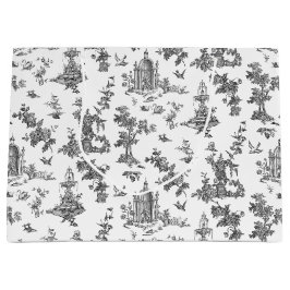 ヴィンテージファンタスティック噴水と木Toile-B & W ラージペーパーバッグ