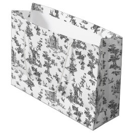 ヴィンテージファンタスティック噴水と木Toile-B & W ラージペーパーバッグ