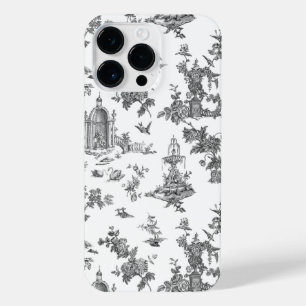 ヴィンテージファンタスティック噴水と木Toile-B & W iPhone 14 Pro Maxケース