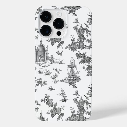 ヴィンテージファンタスティック噴水と木Toile-B & W iPhoneケース (裏面)