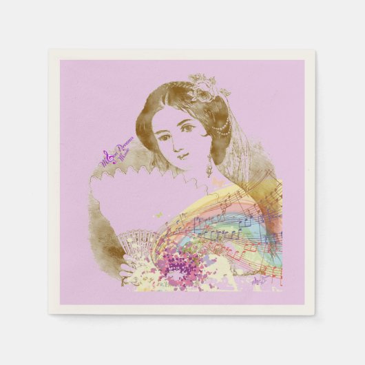 ヴィンテージファンレディーピンクベージュ色カクテル紙ナプキンス スタンダードカクテルナプキン (正面)