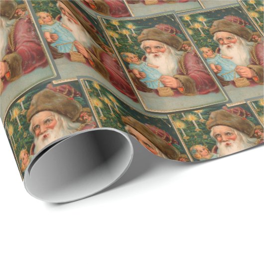 ヴィンテージファーズクリスマスグリーンコラージエフエメラ ラッピングペーパー (ロールコーナー)