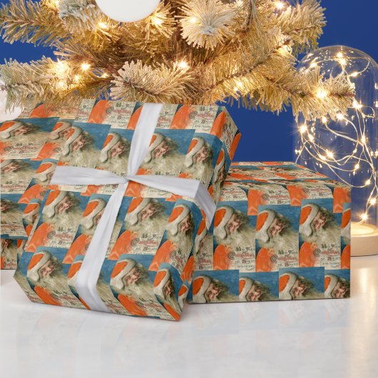 ヴィンテージファーズクリスマスブルーコラージエフエメラ ラッピングペーパー (クリスマス)