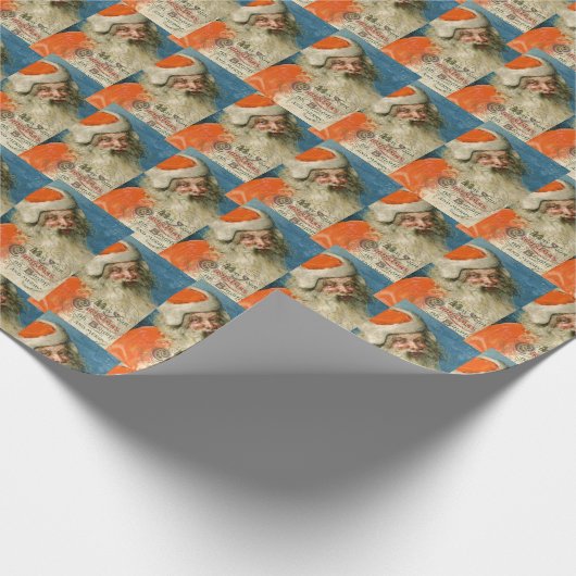 ヴィンテージファーズクリスマスブルーコラージエフエメラ ラッピングペーパー (角)