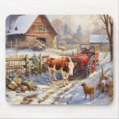ヴィンテージファーミヤードカウトラクターウィンター マウスパッド (正面)