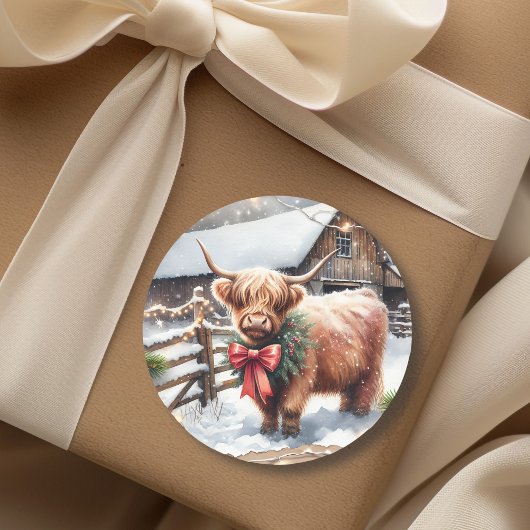 ヴィンテージファームとハイランドカウクリスマス ラウンドシール