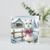 ヴィンテージファームと可愛いアルパカクリスマス カード (スタンド正面)