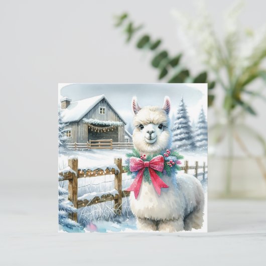 ヴィンテージファームと可愛いアルパカクリスマス カード (スタンド正面)