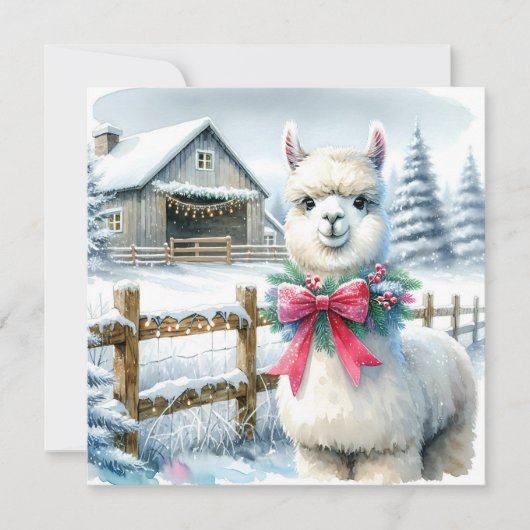 ヴィンテージファームと可愛いアルパカクリスマス カード (正面)