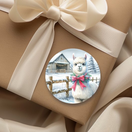 ヴィンテージファームと可愛いアルパカクリスマス ラウンドシール