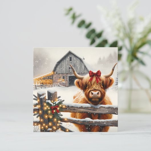 ヴィンテージファームと可愛いハイランドカウクリスマス カード