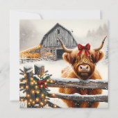 ヴィンテージファームと可愛いハイランドカウクリスマス カード (正面)
