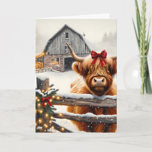 ヴィンテージファームと可愛いハイランドカウクリスマス カード (正面)