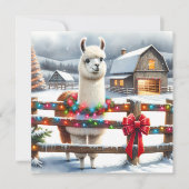 ヴィンテージファームと可愛いラマのクリスマス カード (正面)