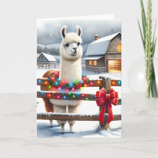 ヴィンテージファームと可愛いラマのクリスマス カード (正面)
