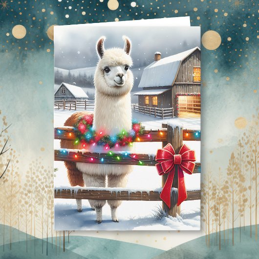 ヴィンテージファームと可愛いラマのクリスマス カード