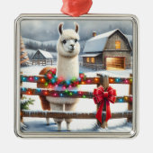 ヴィンテージファームと可愛いラマのクリスマス メタルオーナメント (正面)