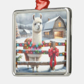 ヴィンテージファームと可愛いラマのクリスマス メタルオーナメント (左)