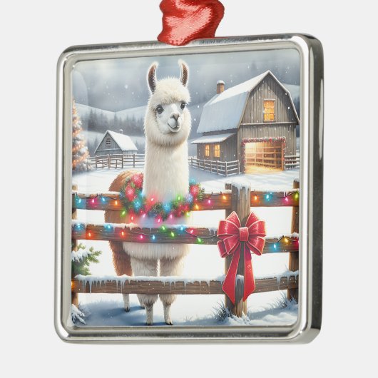 ヴィンテージファームと可愛いラマのクリスマス メタルオーナメント (左)