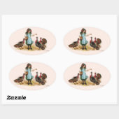 ヴィンテージファームガール&ターキーズオーバルステッカー 楕円形シール (シート)