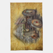 ヴィンテージファームトラクタオールドバーンシェッド キッチンタオル (縦)