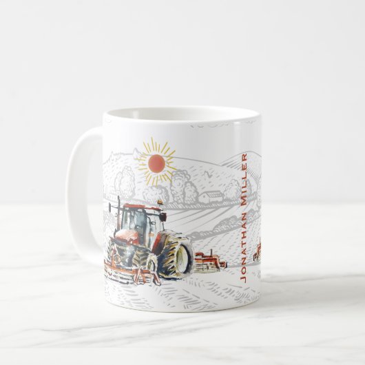 ヴィンテージファームトラクタパーソナライズされた コーヒーマグカップ (正面左)