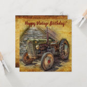 ヴィンテージファームトラクターオールドバーンシェッド誕生日カード カード (正面/裏面インサイチュ)
