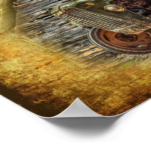 ヴィンテージファームトラクターオールドバーンシェッド ポスター (角)