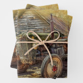 ヴィンテージファームトラクターオールドバーンシェッド ラッピングペーパーシート (インサイチュ)