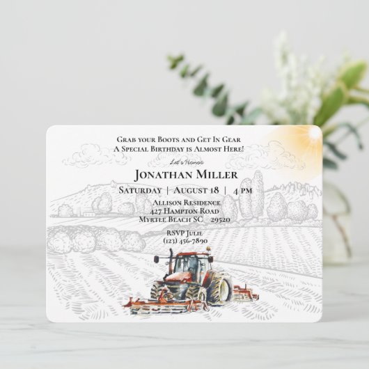 ヴィンテージファームトラクターバースデーパーティーの招待 招待状 (スタンド正面)