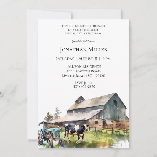 ヴィンテージファームトラクターバースデーパーティーの招待 招待状 (正面)