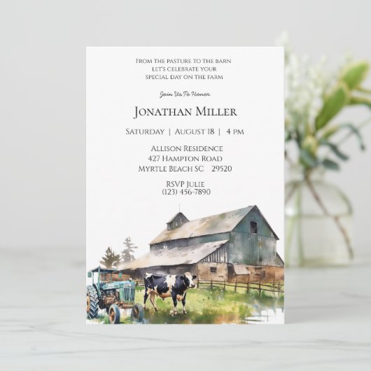 ヴィンテージファームトラクターバースデーパーティーの招待 招待状 (スタンド正面)