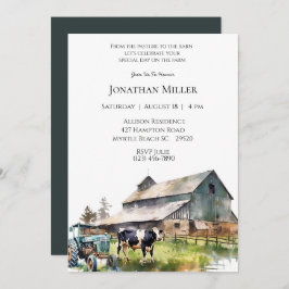 ヴィンテージファームトラクターバースデーパーティーの招待 招待状