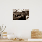 ヴィンテージファームトラクター整備士クローズアップセピアプリント ポスター (キッチン)