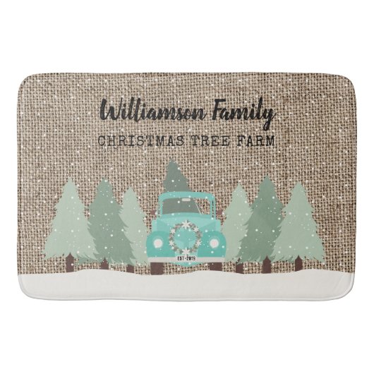 ヴィンテージファームハウスクリスマス – ファミリーネームホリデー バスマット (正面)