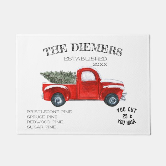 ヴィンテージファームハウスクリスマス – 家族名ドアマット ドアマット (正面)